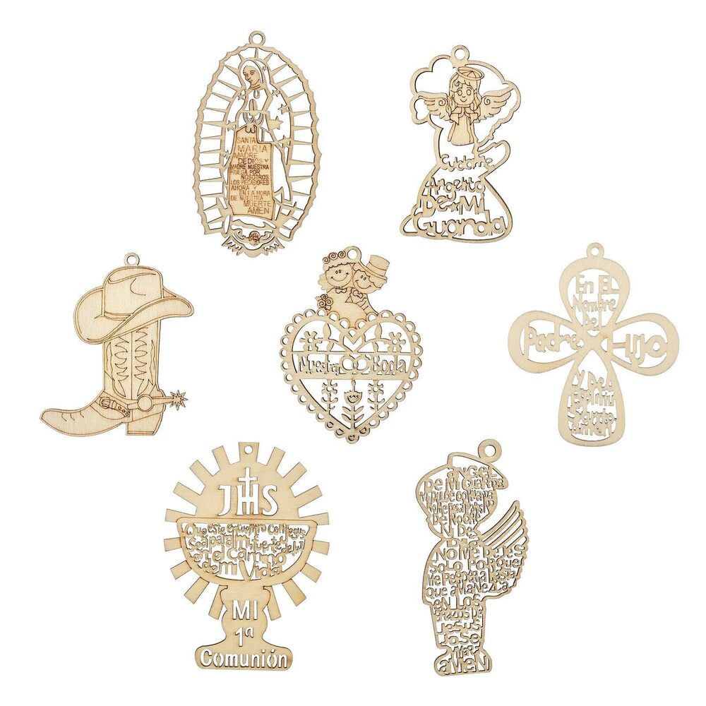 7666 35 pcs 7 Styles Wedding Angel Theme Unfinished Wood Cutout Charms